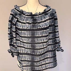 Michael Michael Kors Batik Print Blue 3/4 Sleeve Boho Chambray Top